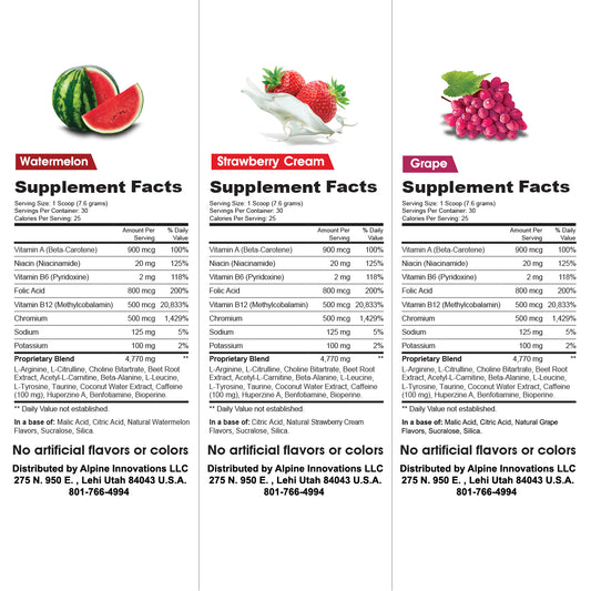 Alpine Body Fuel 15-pack Variety (5 Watermelon, 5 Strawberry Cream, 5 Grape)